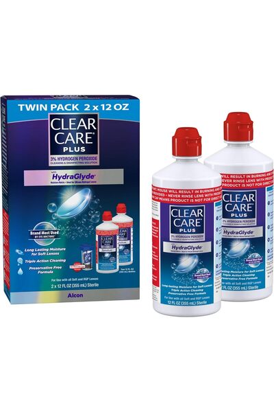CLEAR CARE Cleaning Solution with Lens Case, Double Pack, Multi-color, 12 oz,...