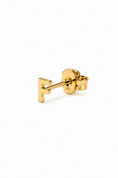 KAIROS JEWELRY 14 Ayar Altın "F" Harf Küpe Tekli Minimal İsim Kadın Küpe