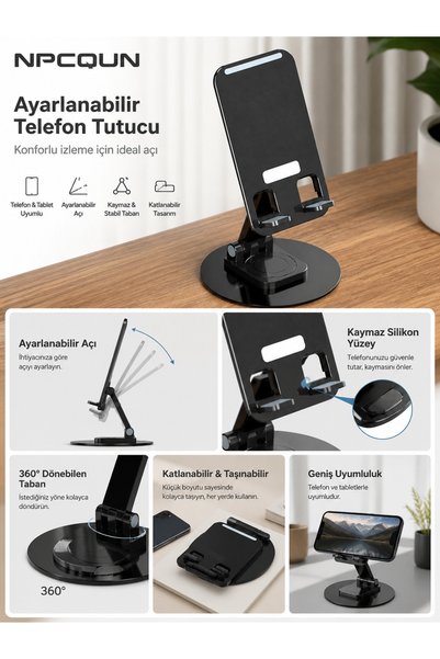 NPCQUN Tablet Telefon Tutucu Stant Katlanabilir Masaüstü Telefon ve Tablet Standı