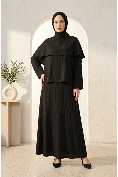 sefamerve Krinkle Textured Stylish Hijab Double Set 2294-04 Black