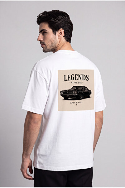 BLACK NOVA تي شيرت مطبوع كبير الحجم للجنسين من Legend Car باللون الأبيض