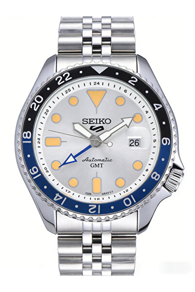 Seiko 5 ساعة غوص أوتوماتيكية SSK009J1 بمينا فضي وحزام فولاذي مع خاصية GMT