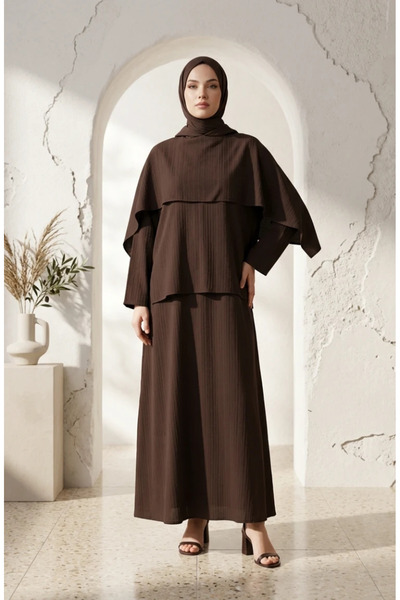 sefamerve Krinkle Textured Stylish Hijab Double Set 2294-02 Brown