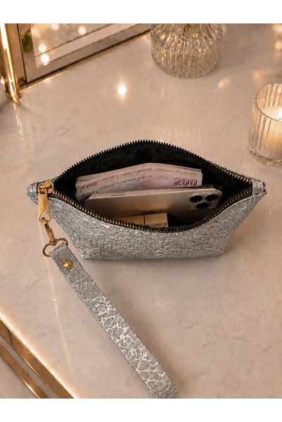 PefyBaby Silvery Gray Portfolio Bag, Evening Dress Handbag with Wrist Strap, Invitation Engagement Wedding Bag