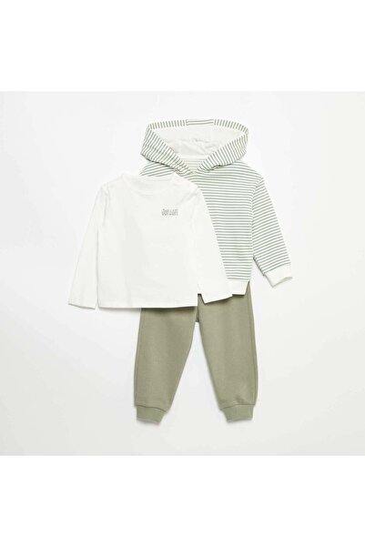 KIABI 3-Piece Sweatshirt Joggers & T-shirt Set KHAKI