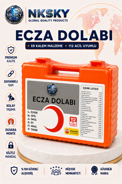 NKSKY Premium Ecza Dolabı Duvara Monte İlk Yardım Çantası İş Yeri Ofis Araç E...