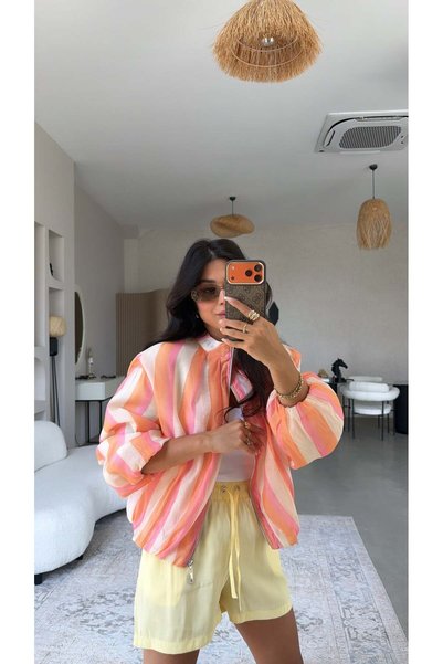 Buket Teke Soft Orange Pink Striped Zr Model Jacket