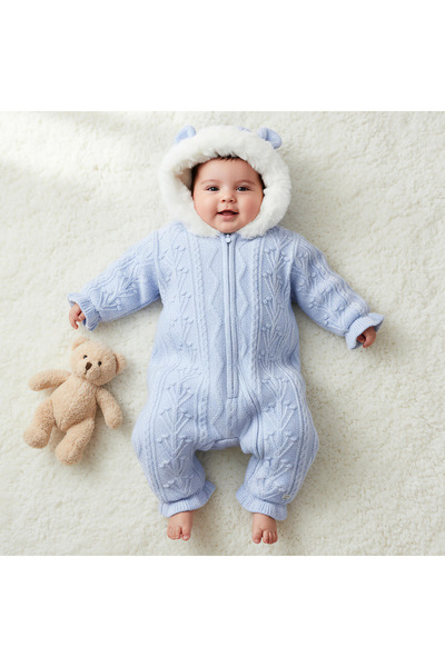 giggles Textured Hooded Sleepsuit with Long Sleeves
