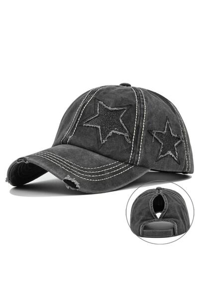 valkyrie Vintage Black Star Embroidered Hat Unisex Distressed Baseball Cap Ad...