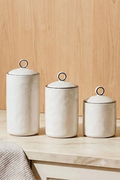 Porsima Nestore 3'lü Bone Porselen Sızdırmaz Vakum Kapaklı Mutfak Organizer