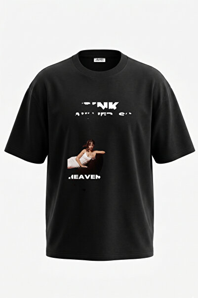 Anetos تي شيرت أسود كبير الحجم مطبوع بتصميم SZA Pink Heaven