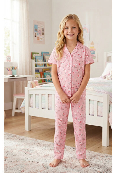 Chordi Girl's 100% Cotton Compact Combed Cotton Buttoned Pajama Set
