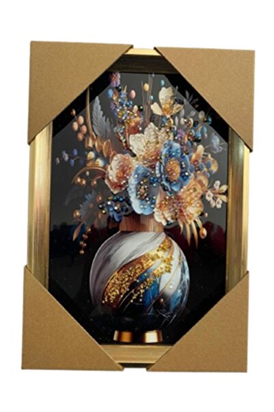Duman Duvar Tablo 22X32 Cm Vazoda Çiçekler Mavi 3 Boyutlu M4440-1