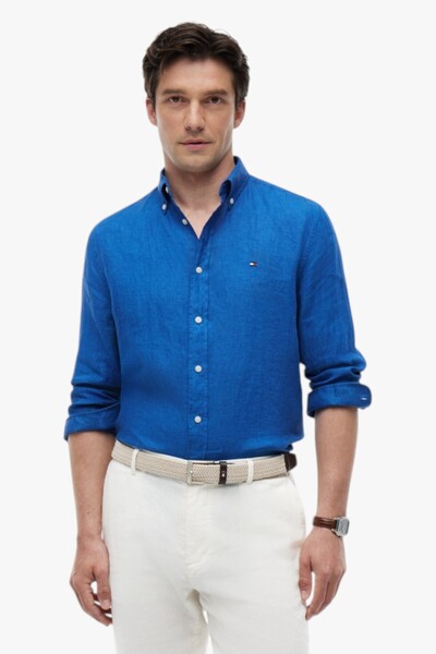 Tommy Hilfiger PIGMENT DYED LI SOLID RF SHIRT Erkek Mavi Gömlek - MW0MW41530