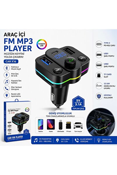 Ceylan Yolu Awm Araç Çakmaklık Girişli MP3 Çalar – Type-C + Çift USB Şarj Gir...