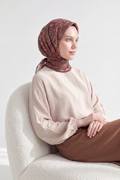 Silk Home Soft Scarf Geometric Brown