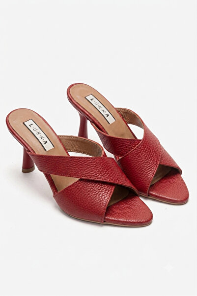 by selvi Lukka Shoes Genuine Leather Mila Women's Red Cross-Heeled Slippers