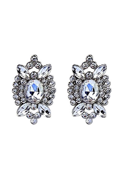 VeeShop Elegant pointed oval earrings, round and cat-eye crystals