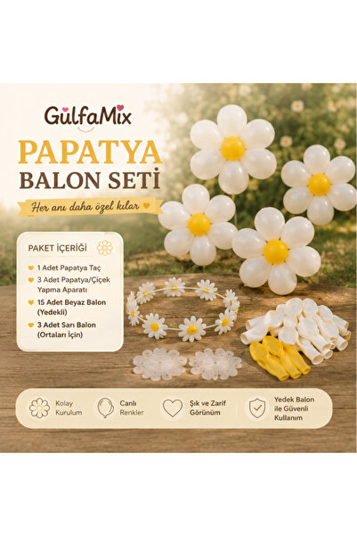 Gülfa Giftbox Papatya Balon Parti Dekorasyon Seti | Papatya Taçlı Konsept Doğ...