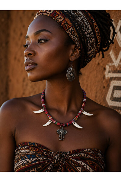 Freya Fil ve Fildişi Bereket African Bohem Etnik Otantik Kolye