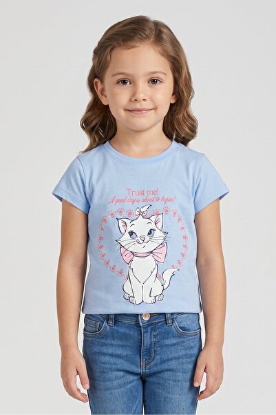 Disney Kids Girl Short Sleeve Graphic Print Top, Light Blue