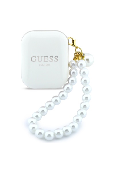 Guess Căști wireless TWS cu curea tip perlă, Bluetooth 5.4, albe