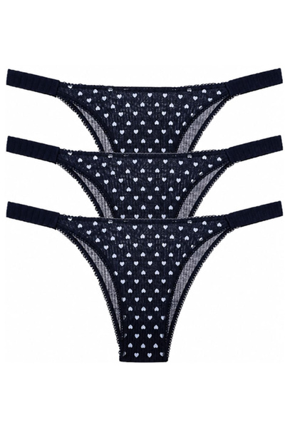 Vanilya Secret Kalp Baskılı Brazilian İpli Bikini 3 Lü Paket