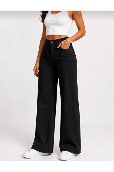 MAKRAS EXCLUSIVE Women's Black High Waist Palazzo Jean Pants Stretchable