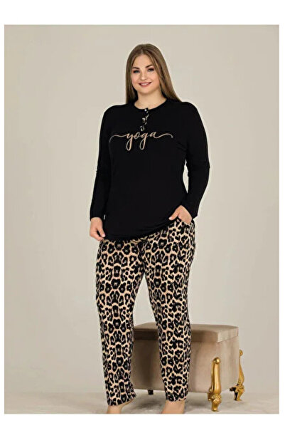 Yare Long Sleeve Leopard Plus Size Pajama Set