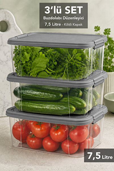 Meleni Home 3-Piece Refrigerator Organizer - Lock Lid Vegetable Organizing St...