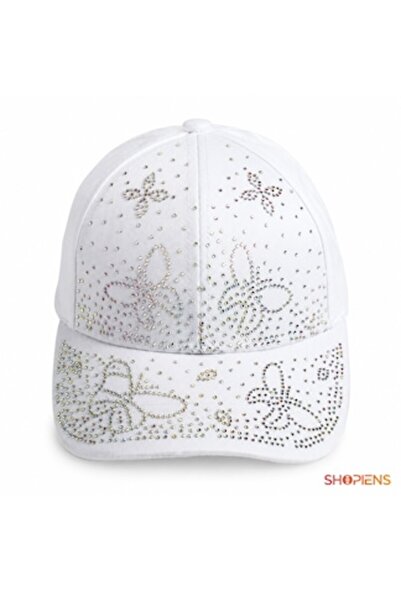 SHOPIENS Șapcă albă pentru copii cu fluture din strasuri, design strălucitor,...