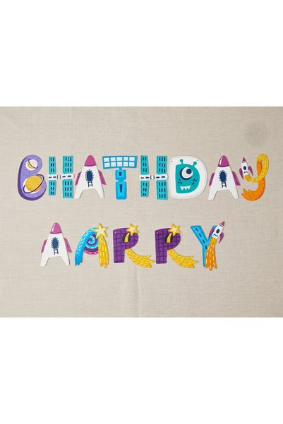 TAFPE ART STUDİO Birthday Blue Space Themed Letter Banner