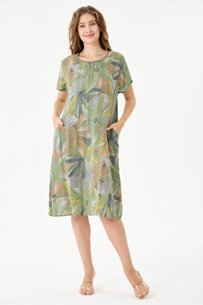 della moor Khaki Italian Floral Patterned Double Side Pocket Dress 38 - 44 Size