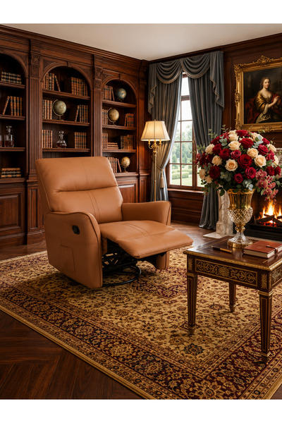 N.zone Luxury Swivel Recliner Chair with Padded Leather Backrest - Comfortabl...