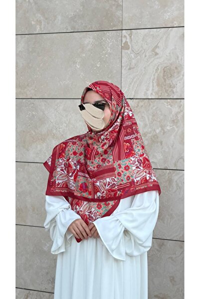 Qalortex Scarf Βαμβακερό μαντήλι με σχέδιο Πιράι - Ρόδι