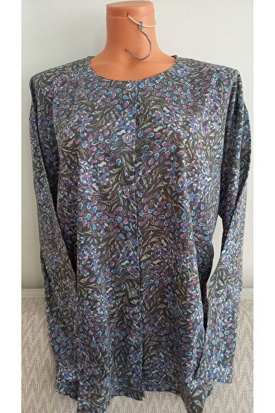 Anne Er Clothing Paper Print Combed Cotton Blouse Long-Sleeve Front Button Bl...