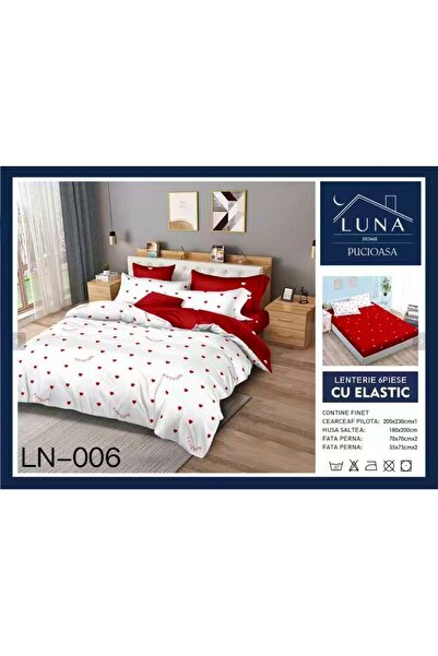 Pucioasa Lenjerie de Pat Finet Gros 6 Piese Cearceaf cu Elastic 180x200 cm