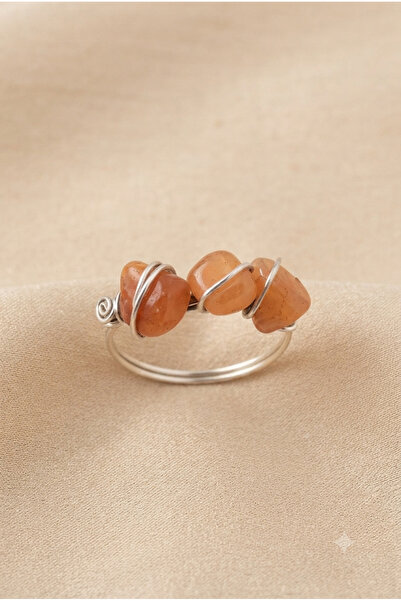 ZGNOVA Adjustable Plated Ring with Natural Agate Stone
