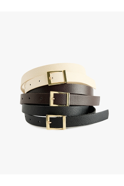 Koton Set of 3 Multi-Colored Faux Leather Belts with Metal Buckles
