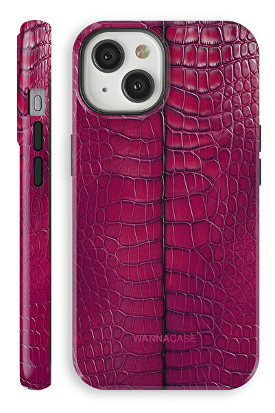 WANNACASE iPhone 13 Berry Croc Çift Katmanlı Essential Tough Telefon Kılıfı