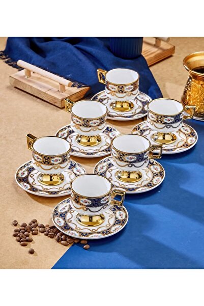 Kosova Yeni Tasarım Zerina 6 Kişilik Gold Kahve Fincan Takımı