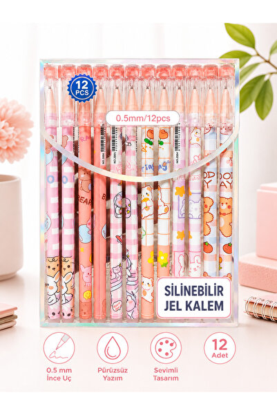 synshop Teddy Bear Ayıcık 12’li Silinebilir Jel Kalem Seti 0.5 mm İnce Uç | S...