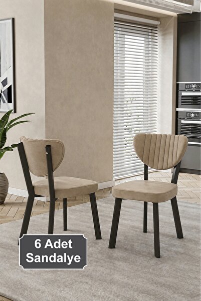 Elbar 6 Adet Elma Sandalye Baby Face Kumaş Metal İskelet Mutfak Yemek Masası Sandalyesi
