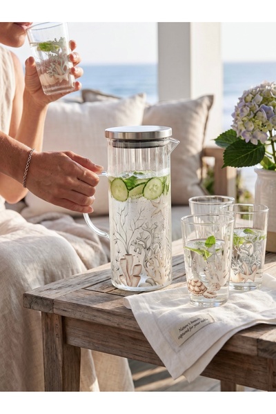 Rolin Design Seaside 4 Parça Sürahi Seti - Desenli