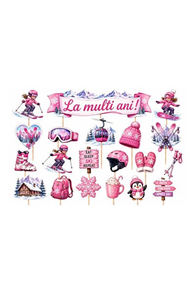 DecoParty Set de decor pentru tort – Tematică schi pentru fete, 20 de piese, ...