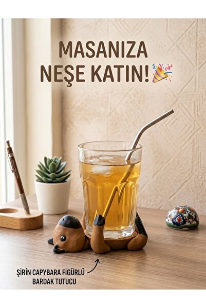 Sevimli Capybara (Kapibara) Figürlü Bardak Tutucu - Eğlenceli Dekoratif Masa Üstü Aksesuar Hediyelik Obje