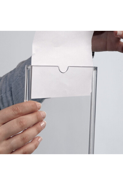 reklam etkisi Föylük Masaüstü 4x6 inç (10x15 cm) - Oval Tabanlı Dikey Şeffaf Akrilik Sunum Standı