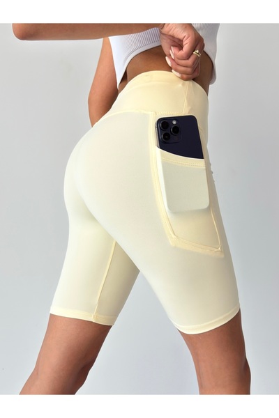 Nordmende Women's High Waist Gathering Pocket Shorts Sports Leggings