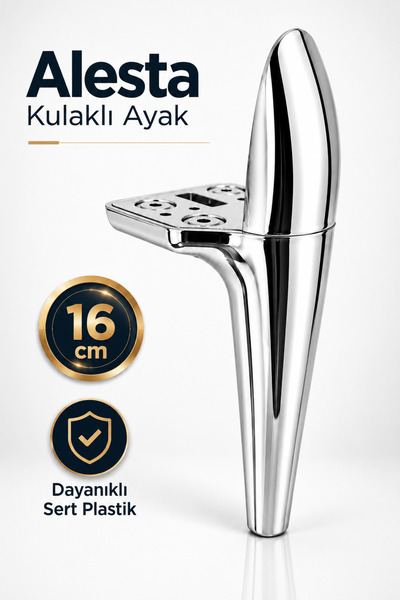 Badem10 Alesta 16 Cm Kulaklı Krom Kaplama Sert Plastik Sehpa Ayağı Mobilya Ka...