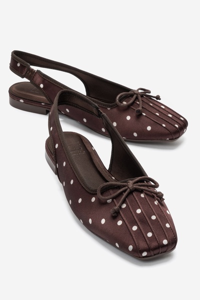 LuviShoes ZELVIA Kahverengi Beyaz Puantiyeli Fiyonklu Arkası Açık Kadın Babet...